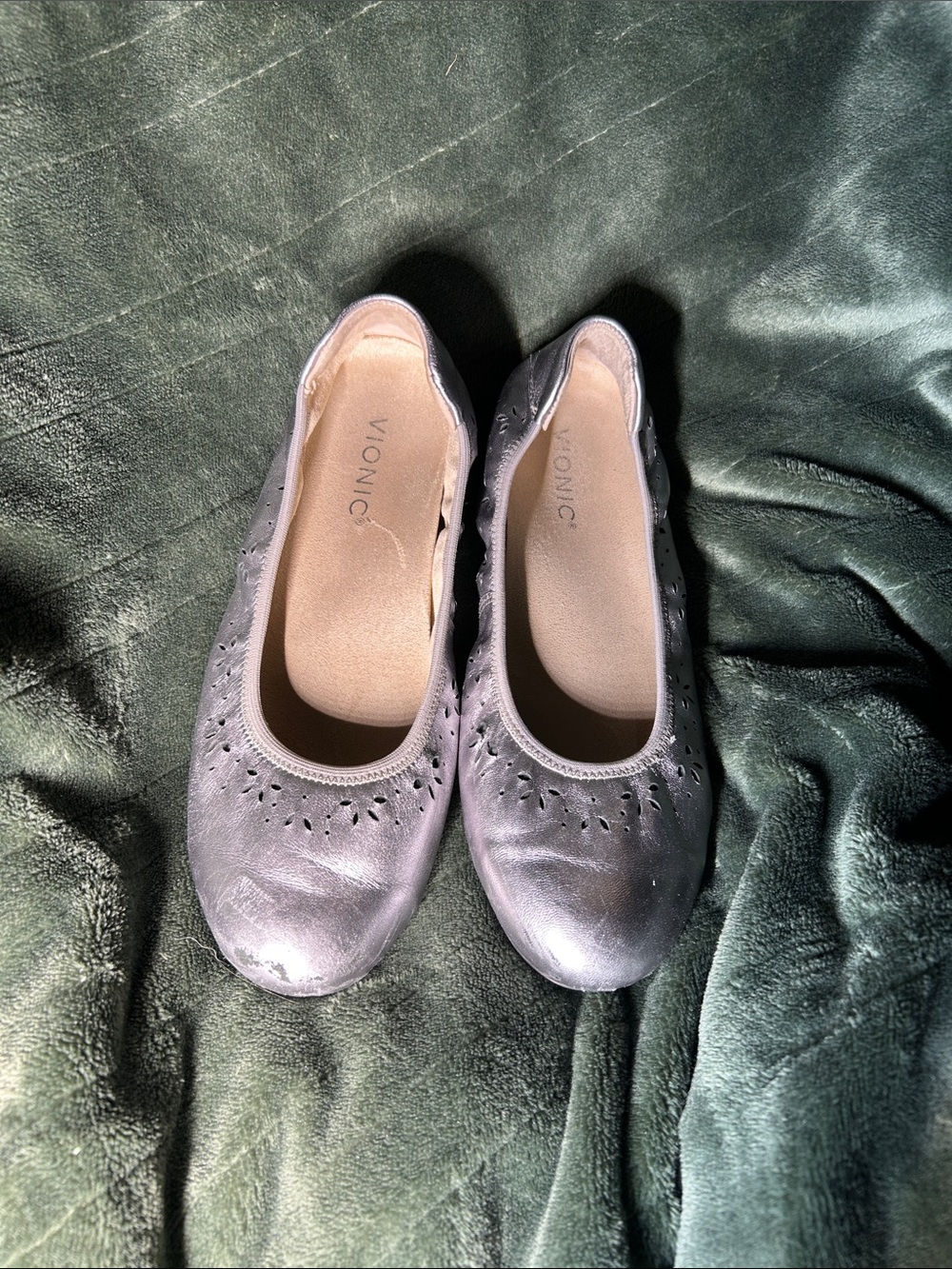 Vionic Metallic Gray Slip-On Ballet Flats